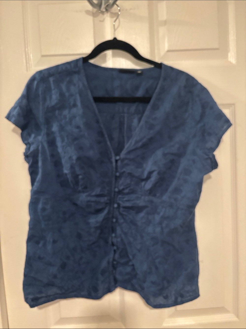 Blue V-Neck Button-Front 100% Cotton Women’s Top